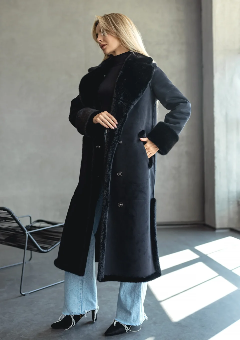 Двостороння дублянка жіноча з англійським коміром зимова (10-100bc)