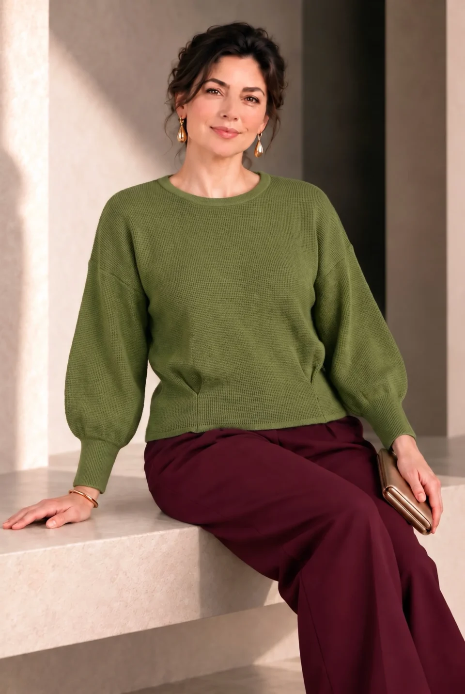 Светр жіночий з об’ємними рукавами напіввовняний демісезонний(1032ol)